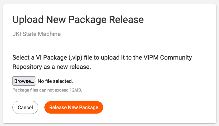 Upload New Package Release page